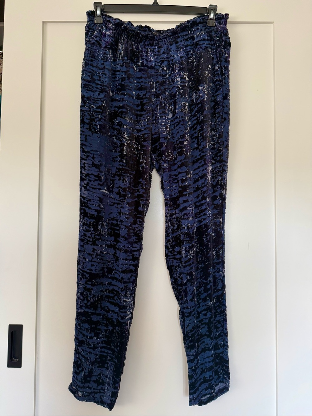 Navy and Black Velvet Burnout Trousers L